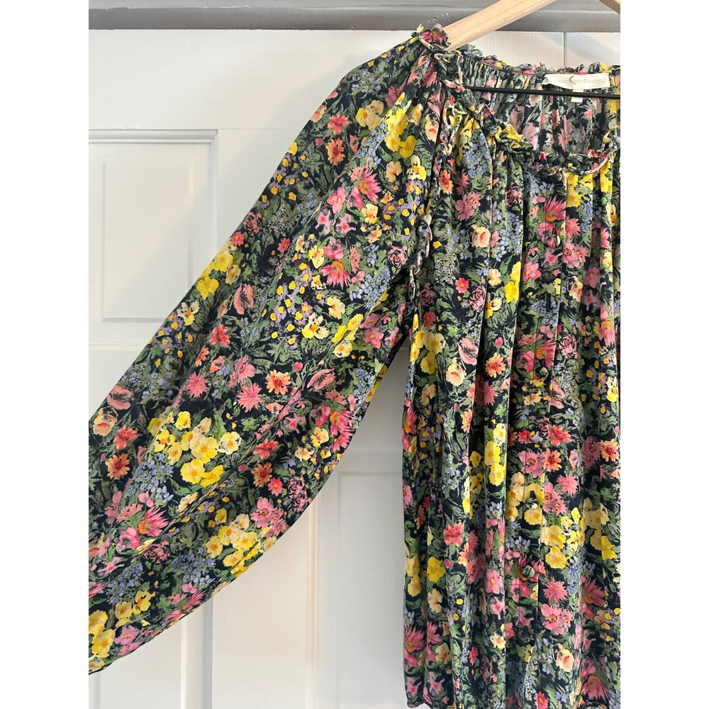 LoveShackFancy Silk Cotton Floral Ruffle Blouse Long Sleeve Multicolor Small - Picture 6 of 7